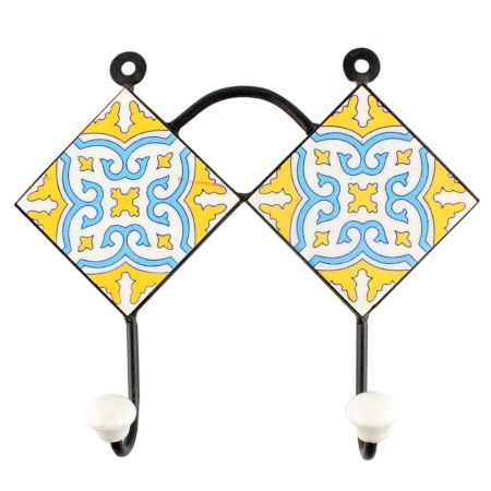 Yellow Ceramic Floral Tile Hook 